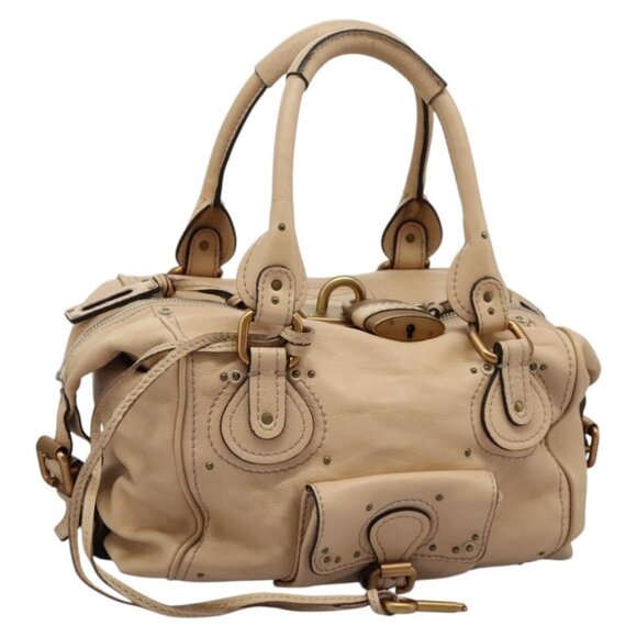 Chloe Handbags - Chloe Paddington Shoulder Bag Leather Beige Gold Silver Auth am7903